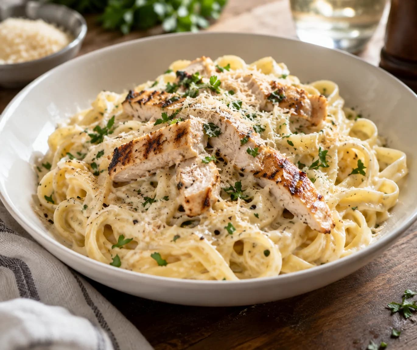 Grilled Chicken Alfredo Fettuccine at Your Moment Restaurant & Cafe