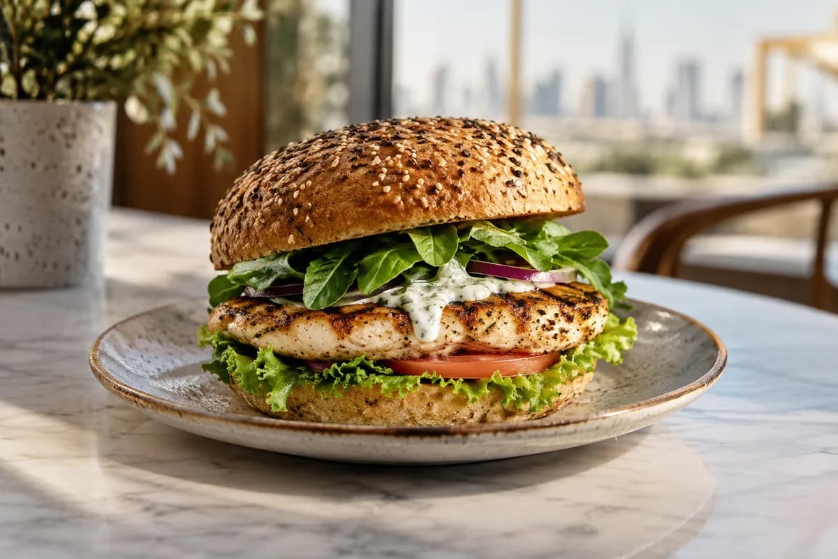 Grilled Chicken Healthy Burger at Your Moment Restaurant & Cafe
