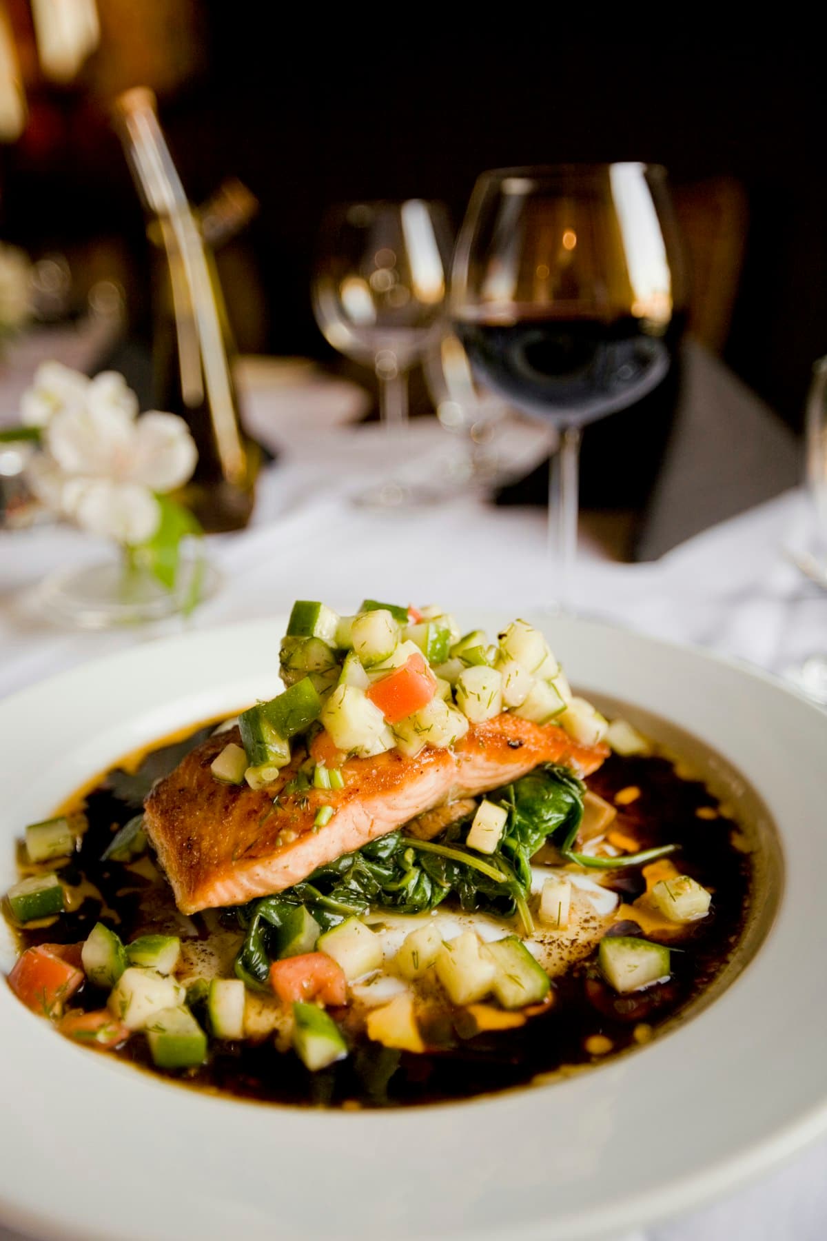Pistachio-crusted salmon with roasted vegetables