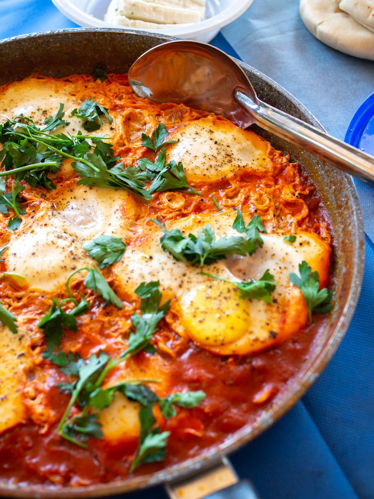 Shakshuka baked in a cast-iron pan