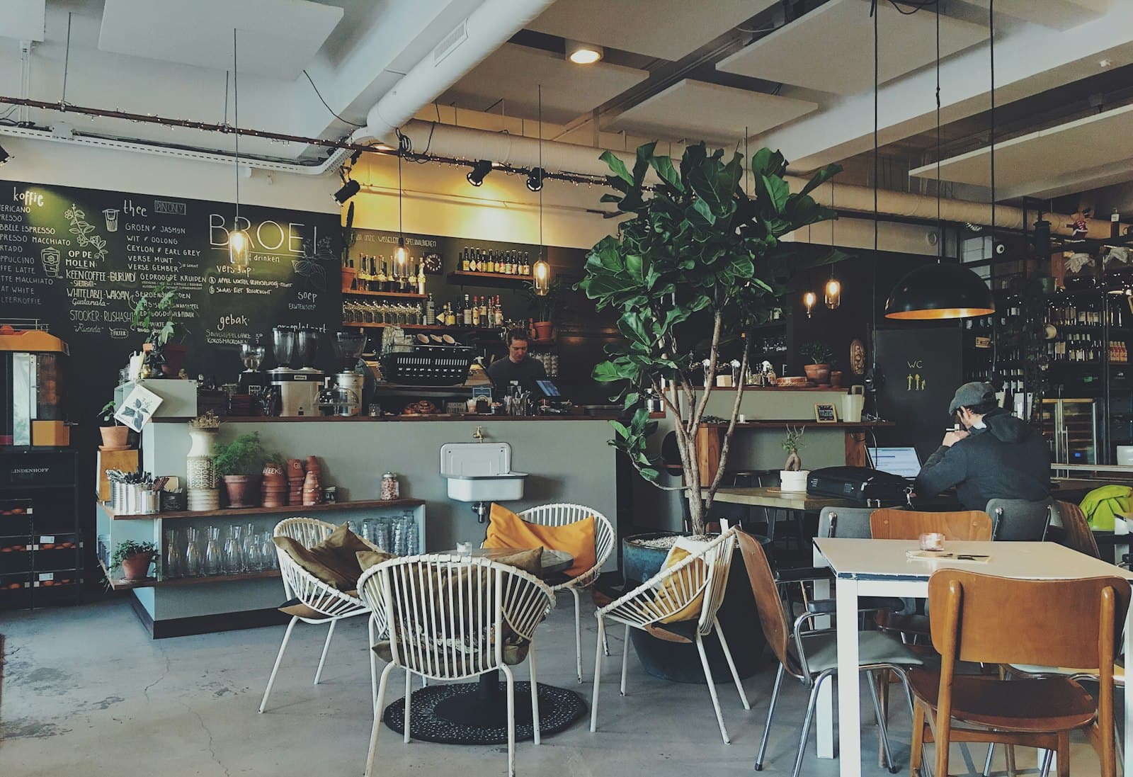 Relaxed cafe seating with natural light